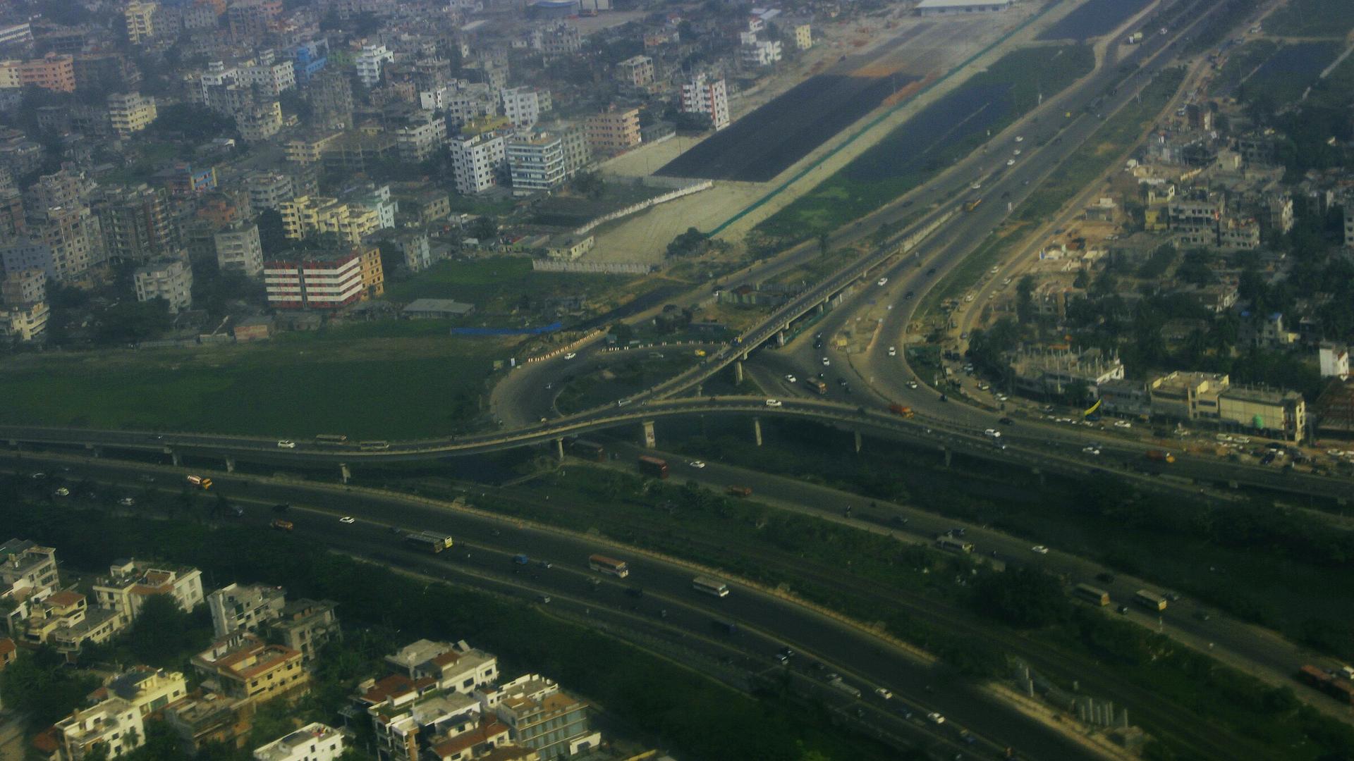 Aerial view of the Kuril flyover interchange in Dhaka